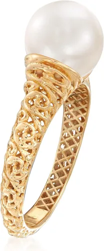 Vista 3 de Ross-Simons 9-9.5mm Cultured Pearl Filigree Ring in 14kt Yellow Gold