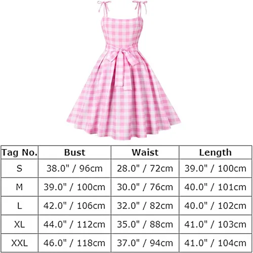 Vista 6 de Vestidos de los años 50 para mujer, vestido de cuadros rosa vintage sin mangas, vestidos Rockabilly a cuadros de los años 50