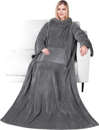Vista 17 de PAVILIA Manta con Mangas para Adultos Mujeres Hombres, Manta Suave y Cálida Usable de Vellón Envolvente Tipo Throw, Manta Bata Regalo