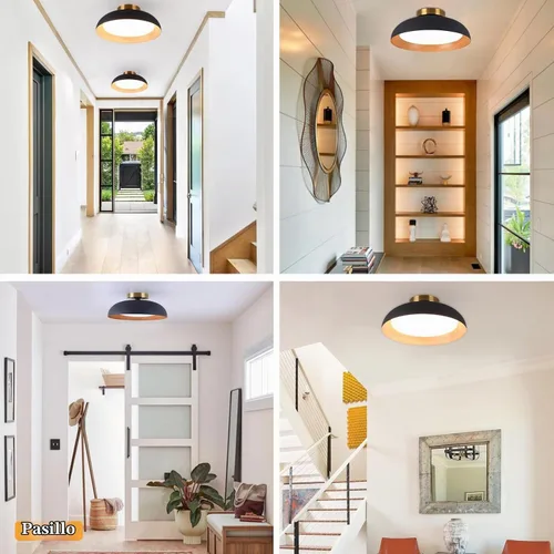 Vista 7 de Bargeni Lámpara de techo empotrada, lámpara de techo LED de 12.5 pulgadas, 5CCT regulable/2700K-6000K/20W, negro mate con acento de madera, montaje