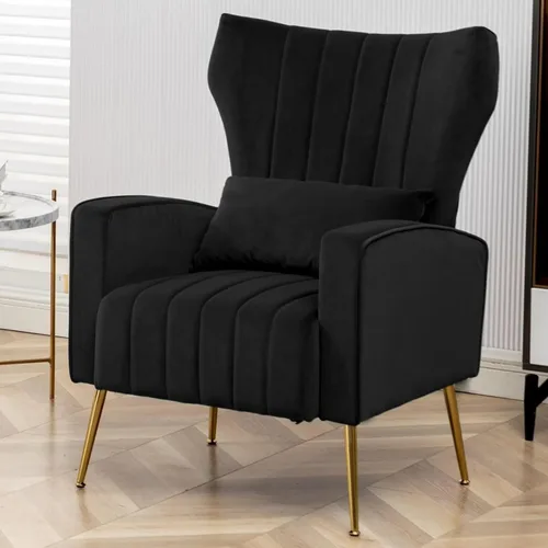 Vista 14 de Silla de Acento Moderna Tapizada para Sala de Estar, Silla con Brazo de Respaldo Alto con Patas de Metal Silla de Lectura Lumbar para Dormitorio
