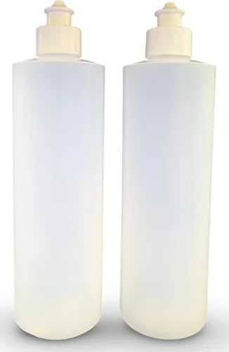 Vista 2 de Earth's Essentials Paquete de 2 Botellas Exprimibles Rellenables de 16 Onzas de HDPE con Tapas Dispensadoras Superiores con Botón Push/Pull