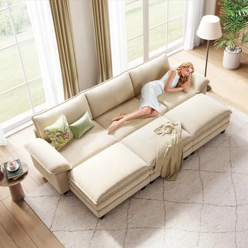 Vista 49 de LINSY HOME Cloud Sofa - Silla decorativa con tumbona otomana para interiores, sofá de pana perfecta para sala de estar, apartamento, oficina, beige