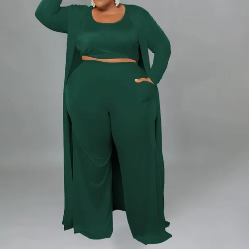 Vista 2 de Conjunto de 3 piezas para mujer de talla grande y pantalones largos de pierna ancha