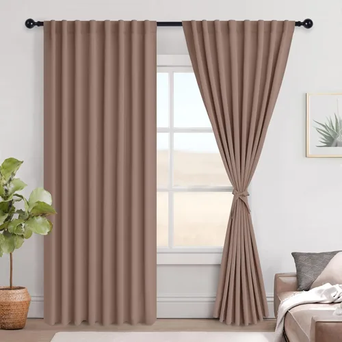 Vista 56 de Hiasan Cortinas opacas negras para dormitorio, cortinas opacas cortas de 45 pulgadas de largo, con aislamiento térmico, bolsillo para barra