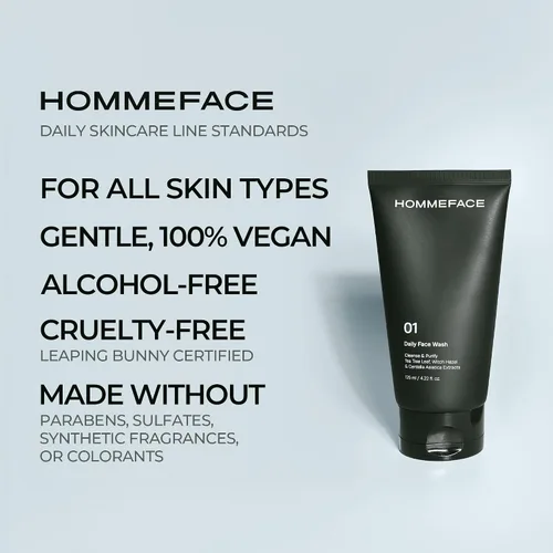 Vista 5 de HommeFace Jabón facial diario para hombres, limpiador facial suave para limpieza profunda y purificación, tecnología coreana de cuidado de la piel