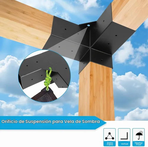 Vista 4 de Juego de 4 soportes para pérgola de 3 vías y bases de postes
