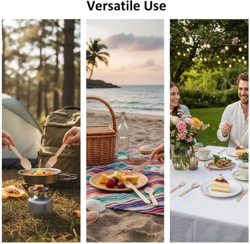 Vista 8 de Juego de 500 tenedores de madera desechables, alternativos a los tenedores de plástico y bambú, ecológicos, biodegradables y compostables, juego