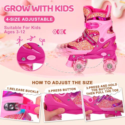 Vista 2 de Mammygol Patines para niñas, 4 tamaños ajustables con ruedas iluminadas, para niños