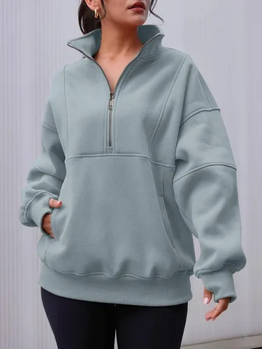 Vista 2 de AUTOMET Women's Half Zip Oversized Sweatshirts Fleece Long Sleeve Hoodies Casual Sweaters with Pockerts