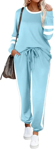Vista 2 de Aloodor conjunto deportivo de 2piezas para mujer, con sudadera con cuello redondo, sin botones