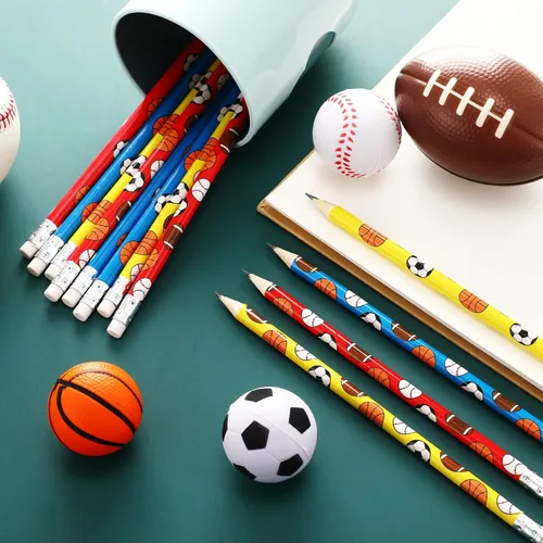 Vista 6 de 48 lápices deportivos con borrador para niños – Béisbol, fútbol, baloncesto, balón de fútbol, deportes temáticos para profesores, suministros