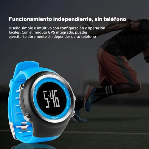 Vista 3 de EZON Reloj GPS para correr con alarma de ritmo de distancia, contador de calorías y cronómetro para hombres (azul)