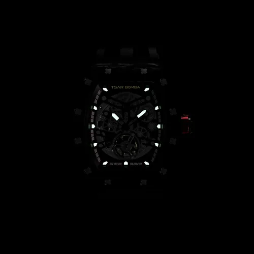 Vista 5 de TSAR BOMBA Relojes automáticos mecánicos, japoneses con correa de reloj de silicona de 0.866in, reloj de pulsera de lujo Tonneau impermeable 5ATM