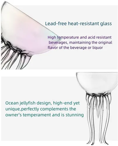 Vista 2 de Taza de cristal mágica de medusas oceánicas coloridas para cóctel o Martini, vajilla única para bar o cocina