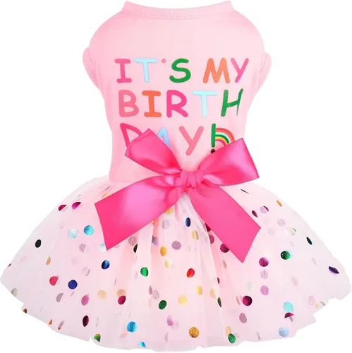 Vista 8 de Yikeyo Vestido de perro para primavera y verano, ropa de perro para perros pequeños, falda para perros pequeños, vestidos de cachorro, vestido