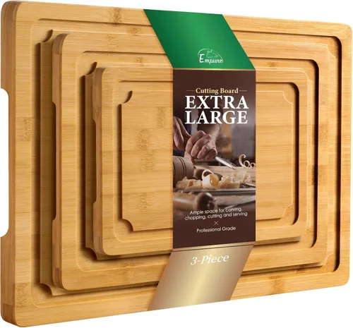 Vista 11 de Tabla de cortar extragrande, tablas de cortar de bambú de 16 pulgadas para cocina con ranura para jugo y asas, tabla de cortar de cocina para tabla