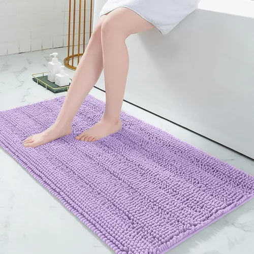 Vista 188 de Grandaily Alfombras de baño de felpilla a rayas de 24 x 16 pulgadas, extra gruesas y suaves, absorbentes, parte trasera de goma, alfombra de ducha