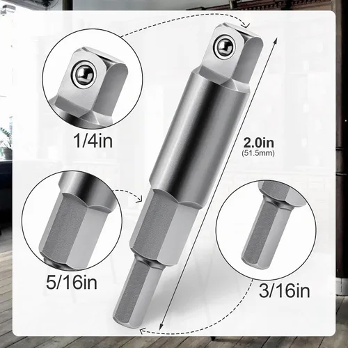 Vista 2 de ANCIRS Paquete de 2 adaptadores de llave hexagonal de 3/16 a 5/16, kit de adaptador de llave hexagonal de trinquete para abridor de válvulas HVAC