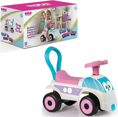 Vista 6 de DOLU: Walk & Drive - Coche de pie a piso, blanco y rosa, vehículo de juguete para montar, bocina, asiento de almacenamiento, mango de empuje, juego