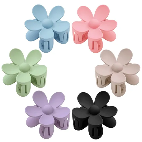Vista 14 de 6 pinzas para el cabello de flores, pinzas de margarita, pinzas de garra grandes mate, pinzas de sujeción fuerte, accesorios para cabello grueso, 6