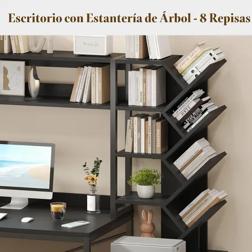Vista 5 de YOMILUVE Escritorio para computadora de 52 pulgadas con estantería, 3