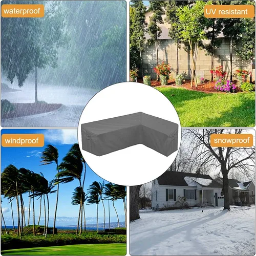 Vista 6 de Funda para sofá de patio, funda para muebles seccionales en forma de L, resistente al agua, protector de sofá de jardín con correa de hebilla y asa