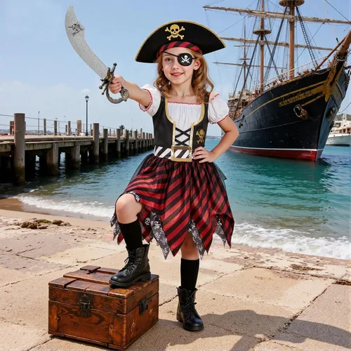 Vista 2 de Disfraz de princesa pirata para niña, disfraz de fiesta de Halloween