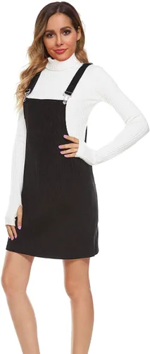 Vista 3 de Vestido de pana, con tirantes ajustables y puños, acampanado, con bolsillo, para mujer