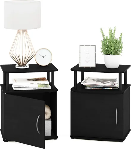 Vista 16 de Furinno Jaya - Mesita de noche con puerta, color ámbar y negro