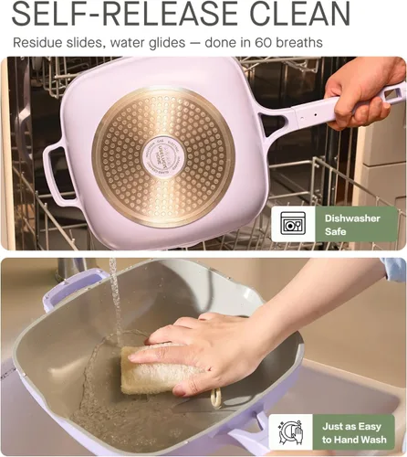 Vista 9 de USELUCK Sartén de cerámica de 10.5 pulgadas (3.8 cuartos de galón) con tapa, sartenes antiadherentes de aluminio fundido profundo, sartén Pix