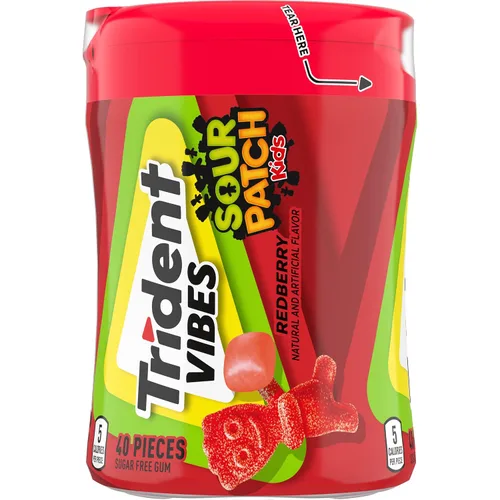 Vista 12 de Trident Vibes SOUR PATCH KIDS Redberry - Goma de mascar sin azúcar, botella de 40 piezas (paquete de 2)