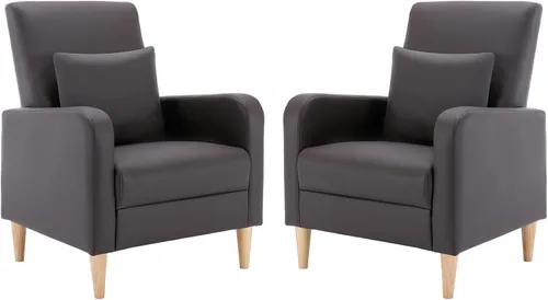 Vista 15 de COLAMY Mid-Century - Silla decorativa tapizada moderna con almohada trasera y patas de madera maciza, sillón acogedor de tela para sala de estar