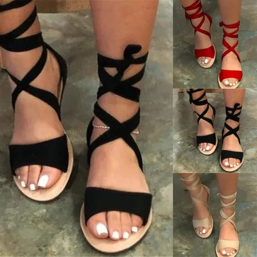 Vista 3 de Gibobby Womens Sandals Sandalias casuales de verano cómodas con tiras, sandalias bohemias casuales con cordones, sandalias planas de playa, zapatos