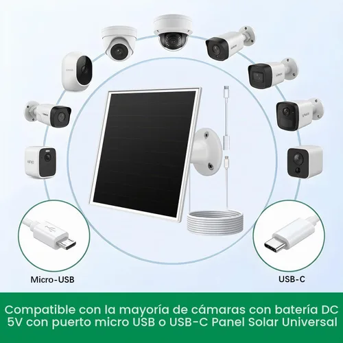 Vista 3 de Panel solar de 6W para cámara de seguridad al aire libre con micro USB y USB-C, cargador de panel solar para cámara de batería, se ajusta a