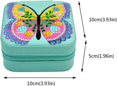 Vista 3 de Leatrice Joyero de viaje de mariposa para niñas, pintura de diamantes, mini estuche de viaje para joyería, estuche organizador de viaje y soporte