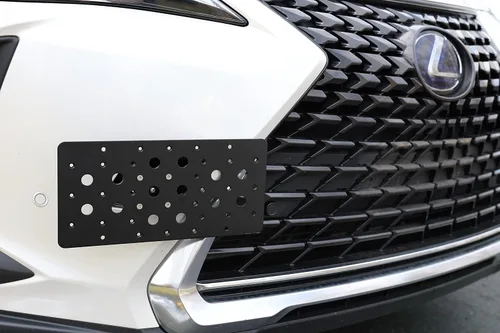 Vista 3 de Soporte de montaje para placa de matrícula con gancho de remolque para parachoques delantero Lexus UX 2020-2024, juego de soportes de placa