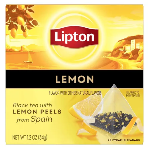 Vista 3 de Lipton Bolsas de té, té verde y té negro, sabor natural a limón, bolsas de té piramidal, té verde limón y té negro limón, 20