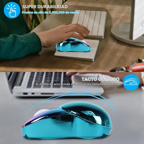 Vista 8 de Ratón inalámbrico Bluetooth lindo conejito de doble modo ratón portátil pequeño 2.4G ratón óptico con receptor USB silencioso azul Kawaii conejo