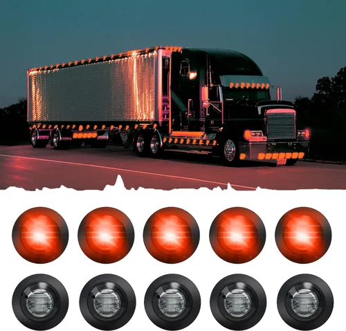 Vista 18 de juego de 10 luces LED selladas impermeables ámbar de 3/4" mini redondas, luces indicadoras delanteras, traseras y laterales, luces de gálibo