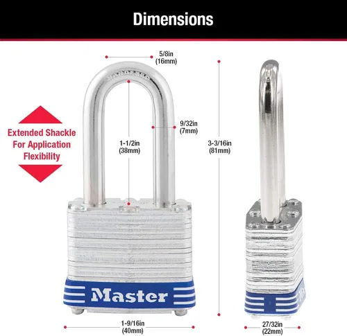 Vista 7 de Master Lock 3DLF- Candado de argolla larga, con 1-1/2 pulgadas. Argolla