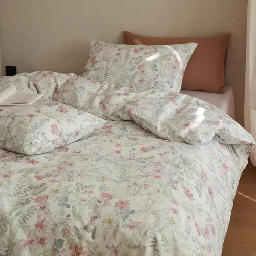 Vista 43 de Juego de funda de edredón blanca con estampado floral azul, juego de ropa de cama de algodón suave estilo bohemio, juego de ropa de cama estética