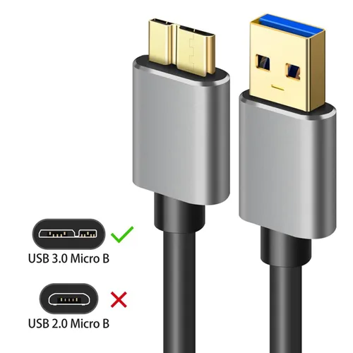 Vista 2 de Cable micro B, USB 3.0 A macho a micro USB 3.0, cable de sincronización compatible con Toshiba, Seagate, Samsung, My Passport y más discos duros