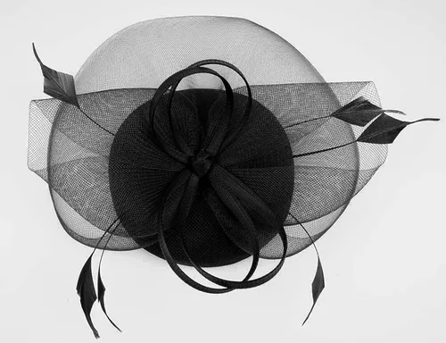 Vista 4 de Sombrero de tocadores para mujer, diadema de fiesta de té, boda, cóctel, flores de malla, clip para el cabello