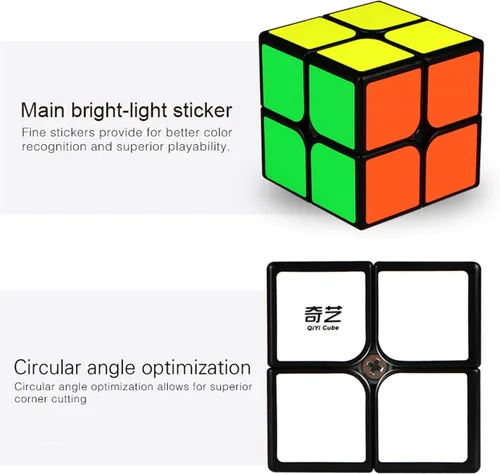 Vista 5 de Roxenda Qidi W 2x2 Speed Cube Classic Pegatina 2 por 2 Cubo Mágico Rompecabezas Suave Cubo Negro