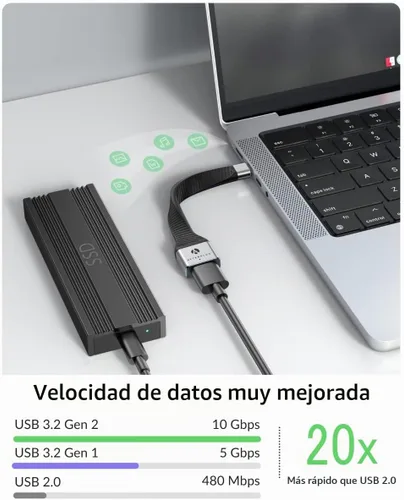 Vista 3 de Cable adaptador USB-A hembra a USB-C macho OTG, 10 Gbps, 5