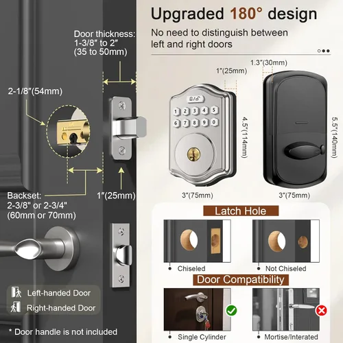 Vista 7 de Cerradura de puerta de entrada sin llave con código, guía de voz para teclado electrónico, cerraduras inteligentes para puerta delantera, fácil