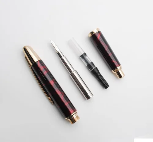 Vista 4 de JINHAO 10 Press Pluma estilográfica retráctil de metal con convertidor de tinta (punta EF 0.38mm, color rojo ágata)