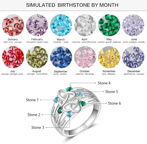 Vista 2 de 6 anillos de imitación de piedras natales para madres para mujer grabados anillos familiares para abuela mujeres anillos para regalo de día