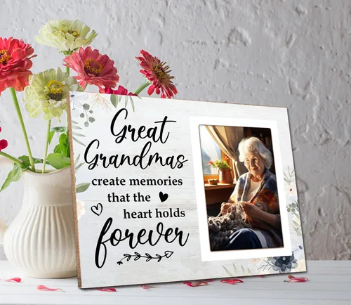 Vista 4 de Marco de fotos para la abuela – Crea recuerdos que el corazón guarda para siempre, marco de fotos de madera de 4 x 6 pulgadas, regalo de cumpleaños